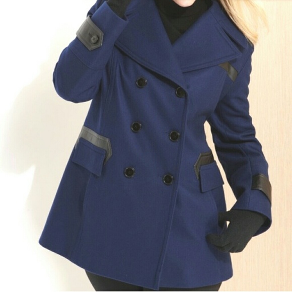 Via Spiga Jackets & Blazers - Navy blue wool and leather peacoat